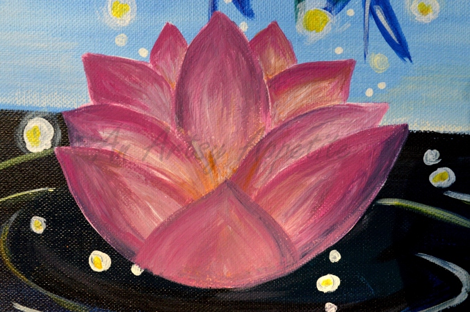 Lotus at Night ~ Acrylic on Canvas Painting