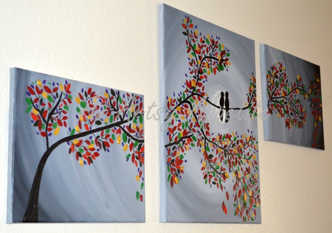Lovebirds in Colorful Tree Acrylic Canvas Painting