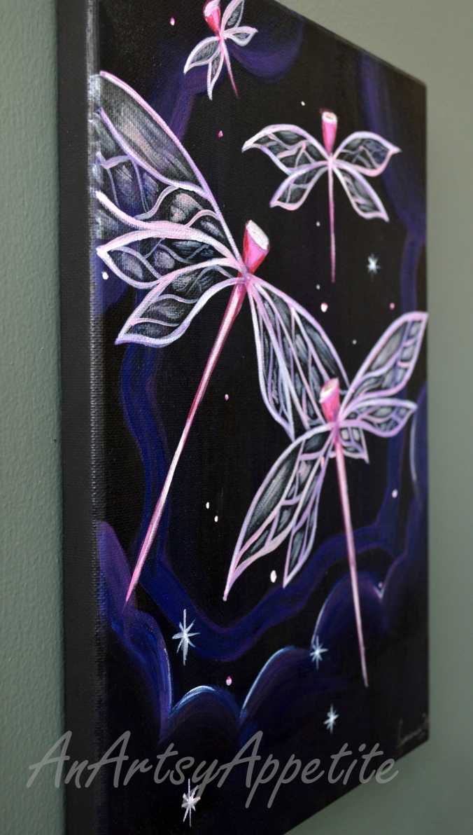 Etsy painting acrylic by An Artsy Appetite, Dragonflies in the Night Sky 